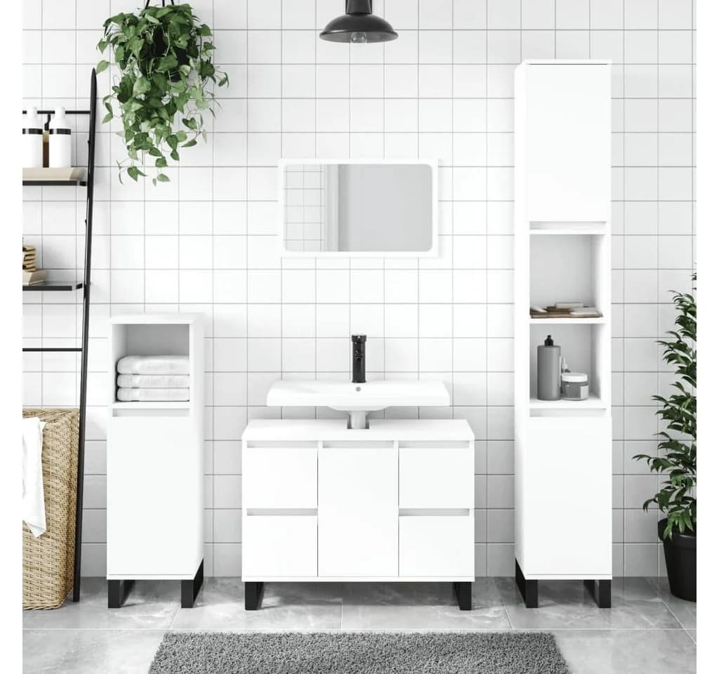 vidaXL Badschrank Weiß Holzwerkstoff mit Eisenfüßen