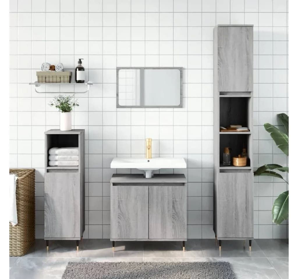 vidaXL Badezimmer-Set 3-tlg. Grau Holzwerkstoff