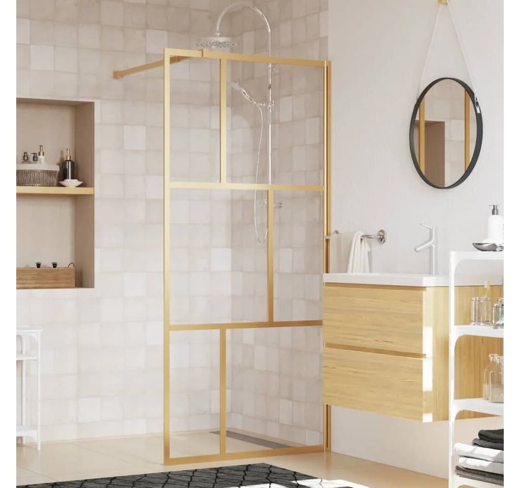 vidaXL Duschwand Begehbar ESG Glas Golden 3-Flügel