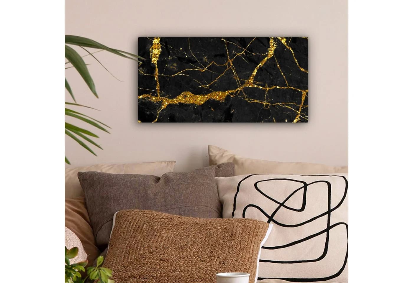 OneMillionCanvasses® Leinwandbild Panorama Marmor Gold Schwarz Fotodruck