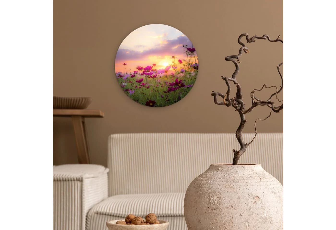 MuchoWow Wandbild Rosa Blumen Sonnenuntergang Forex