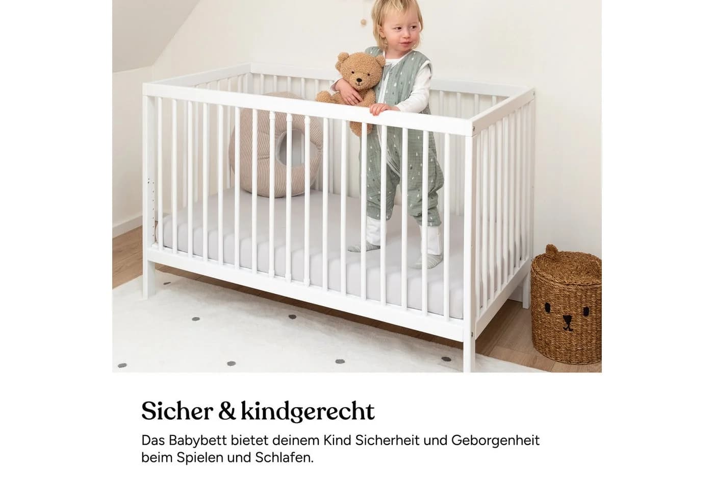 Ehrenkind Babybett PUR Massivholz Weiß inkl. Matratze