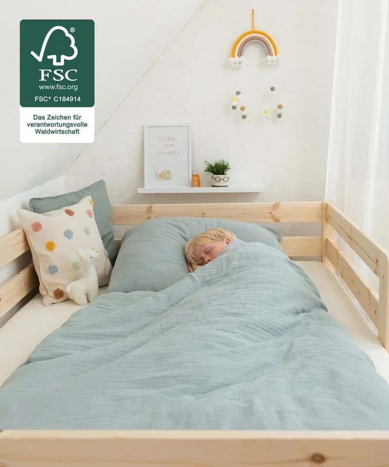Ehrenkind Kinderbett Sona massiv Kiefernholz weiß mit Rausfallschutz