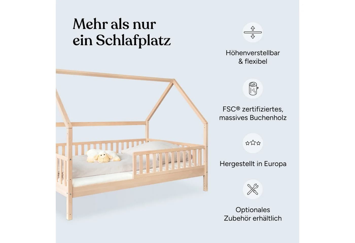 Ehrenkind Hausbett Livo Massivholz Montessori Bett höhenverstellbar