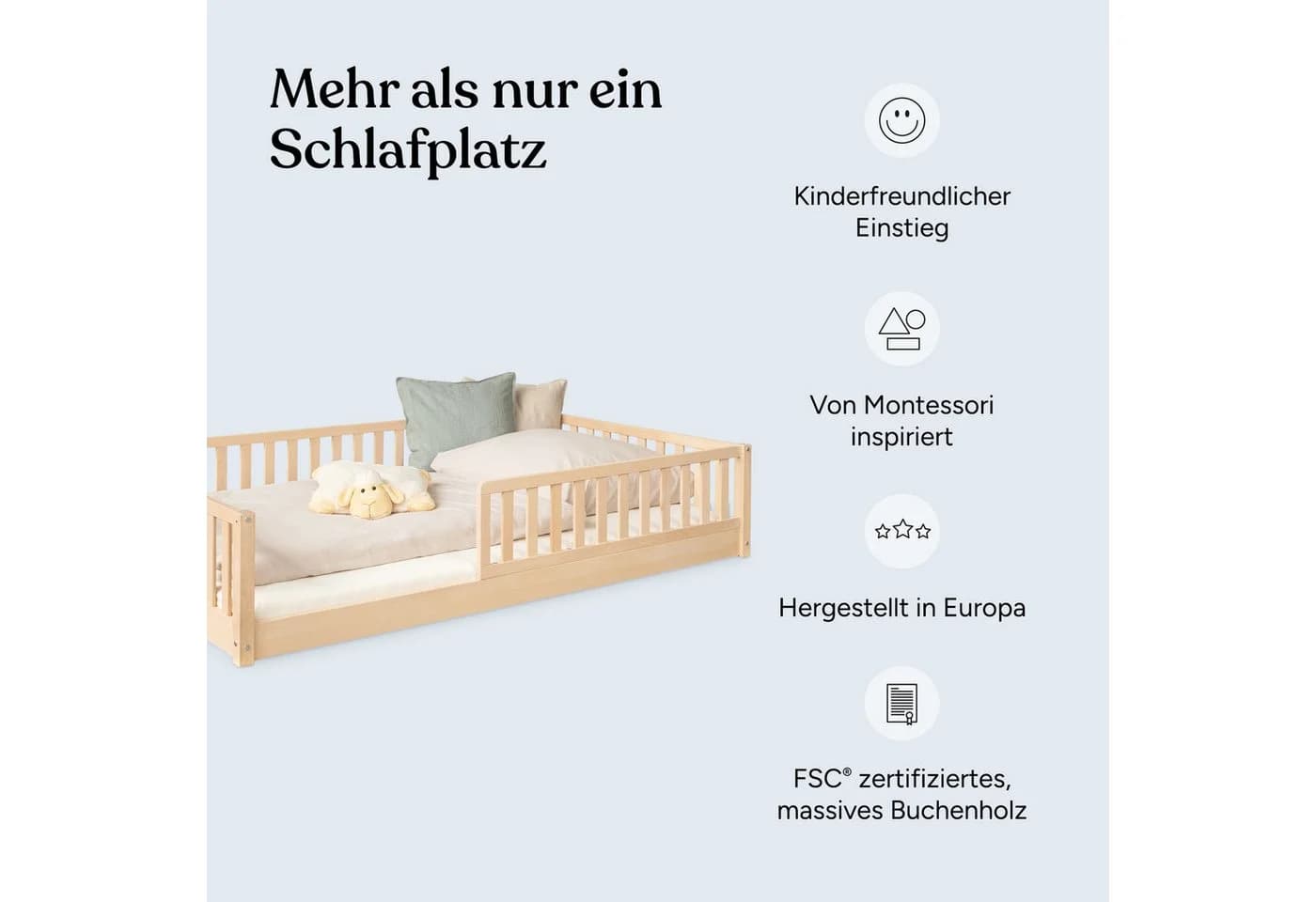 Ehrenkind Kinderbett Bodenbett Livo Massivholz Buche Rausfallschutz