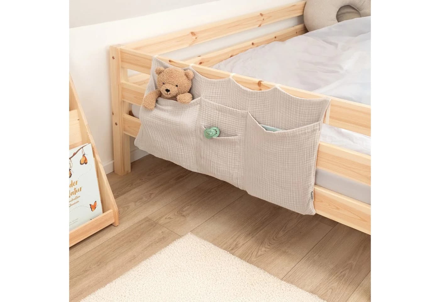 Ehrenkind Hängeaufbewahrung Bett Organizer Beige Bio-Musselin