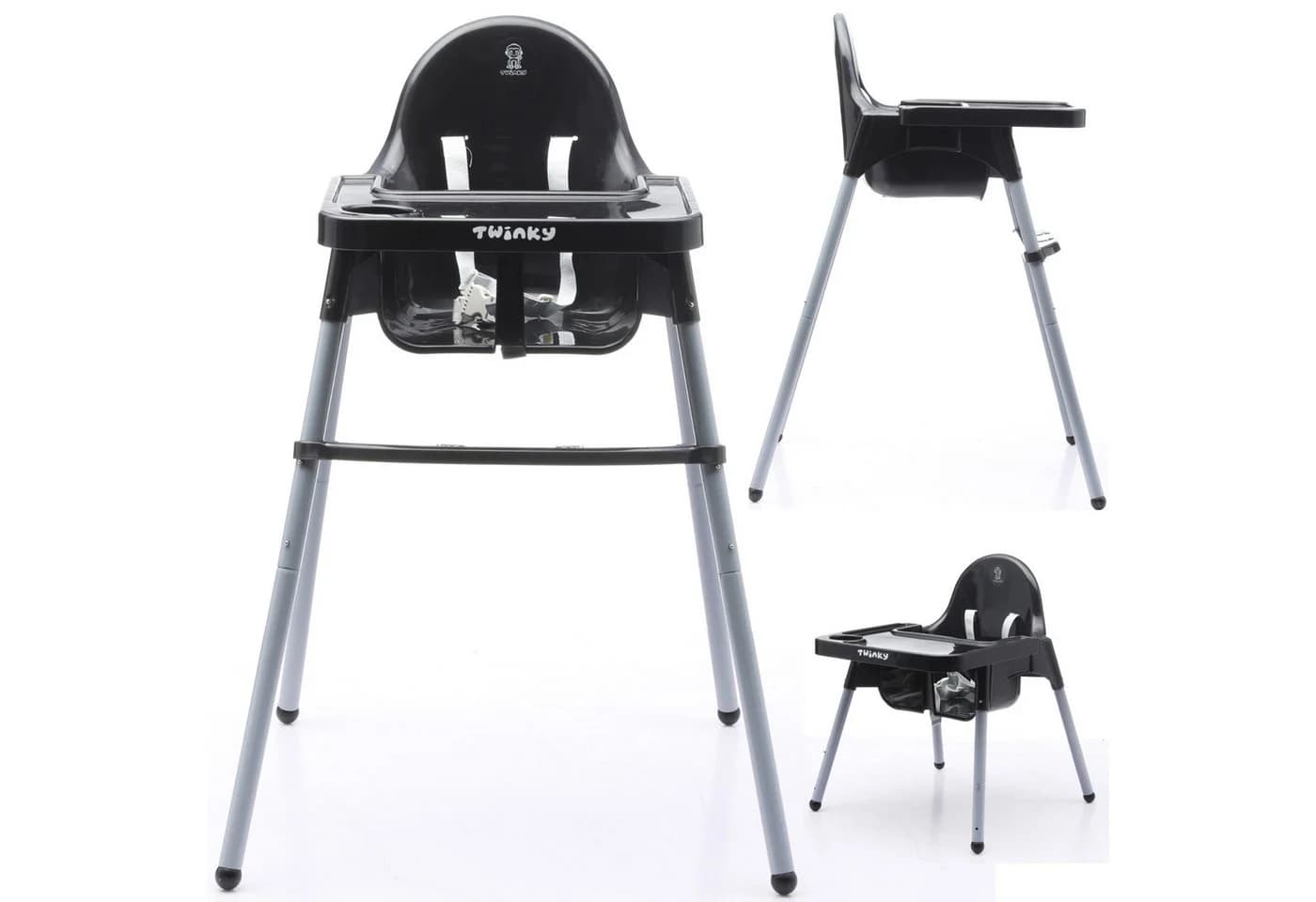 TWINKY Kinderstuhl Baby Hochstuhl Schwarz Höhenverstellbar mit Ledersitzkissen