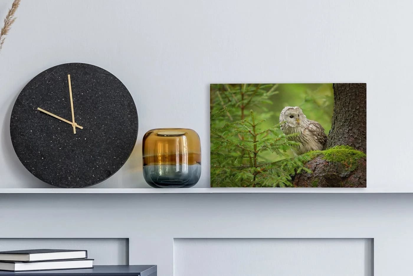 OneMillionCanvasses® Leinwandbild Eule auf Baum sitzend 30x20 cm