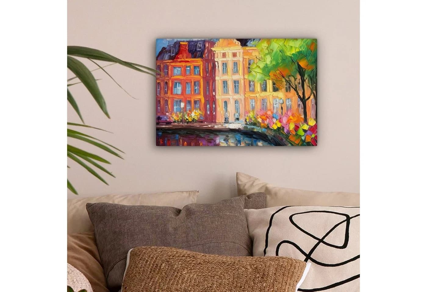 OneMillionCanvasses® Leinwandbild Amsterdam Ölfarbenoptik Bunt
