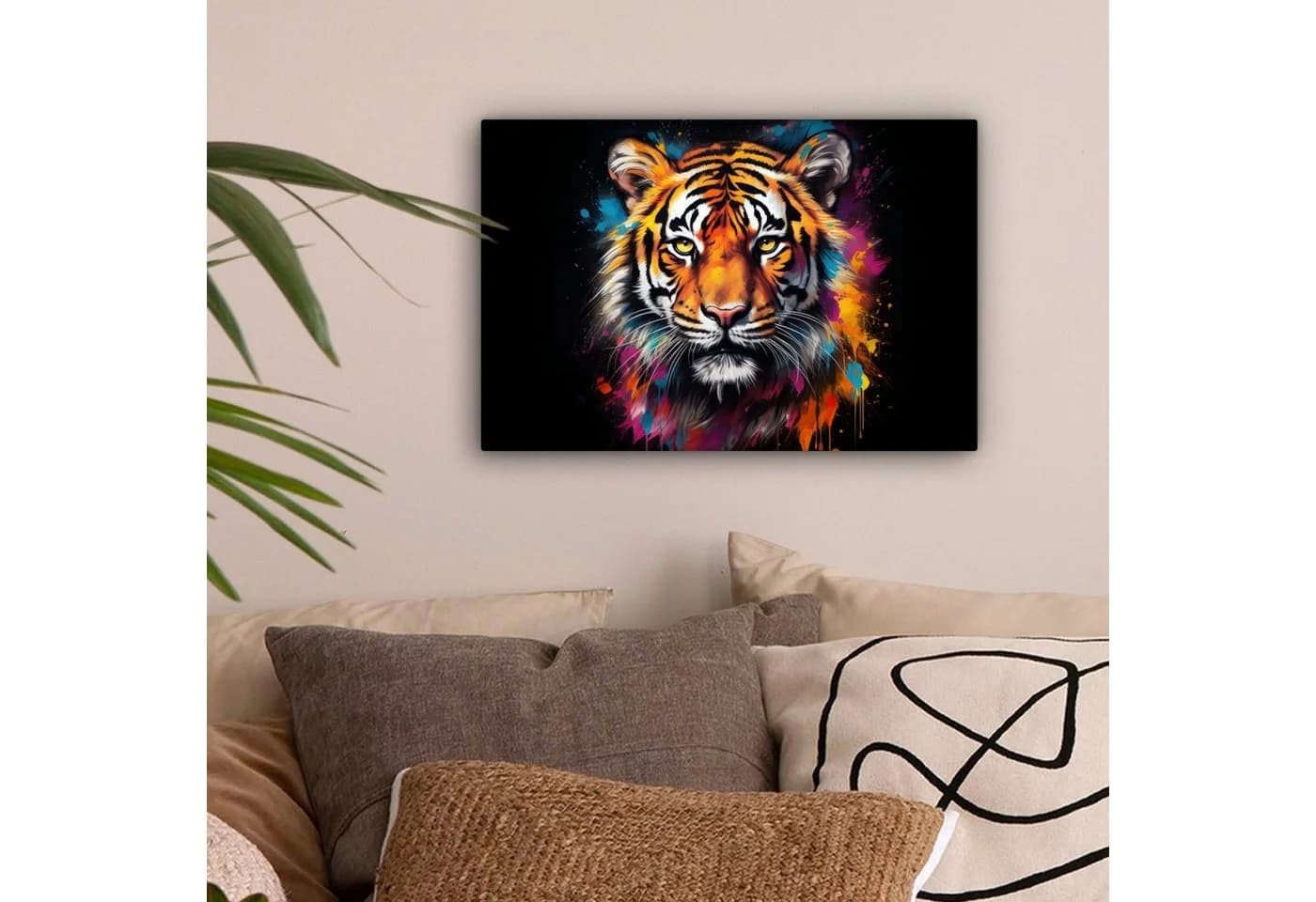 OneMillionCanvasses® Leinwandbild Tiger Graffiti Tiere Schwarz Fotodruck