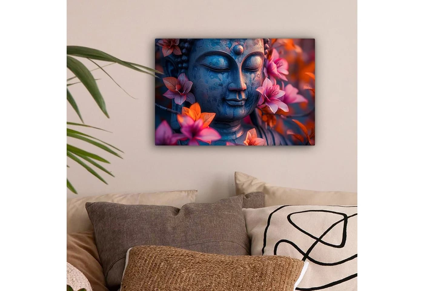 OneMillionCanvasses Leinwandbild Buddha Blumen 30x20 cm