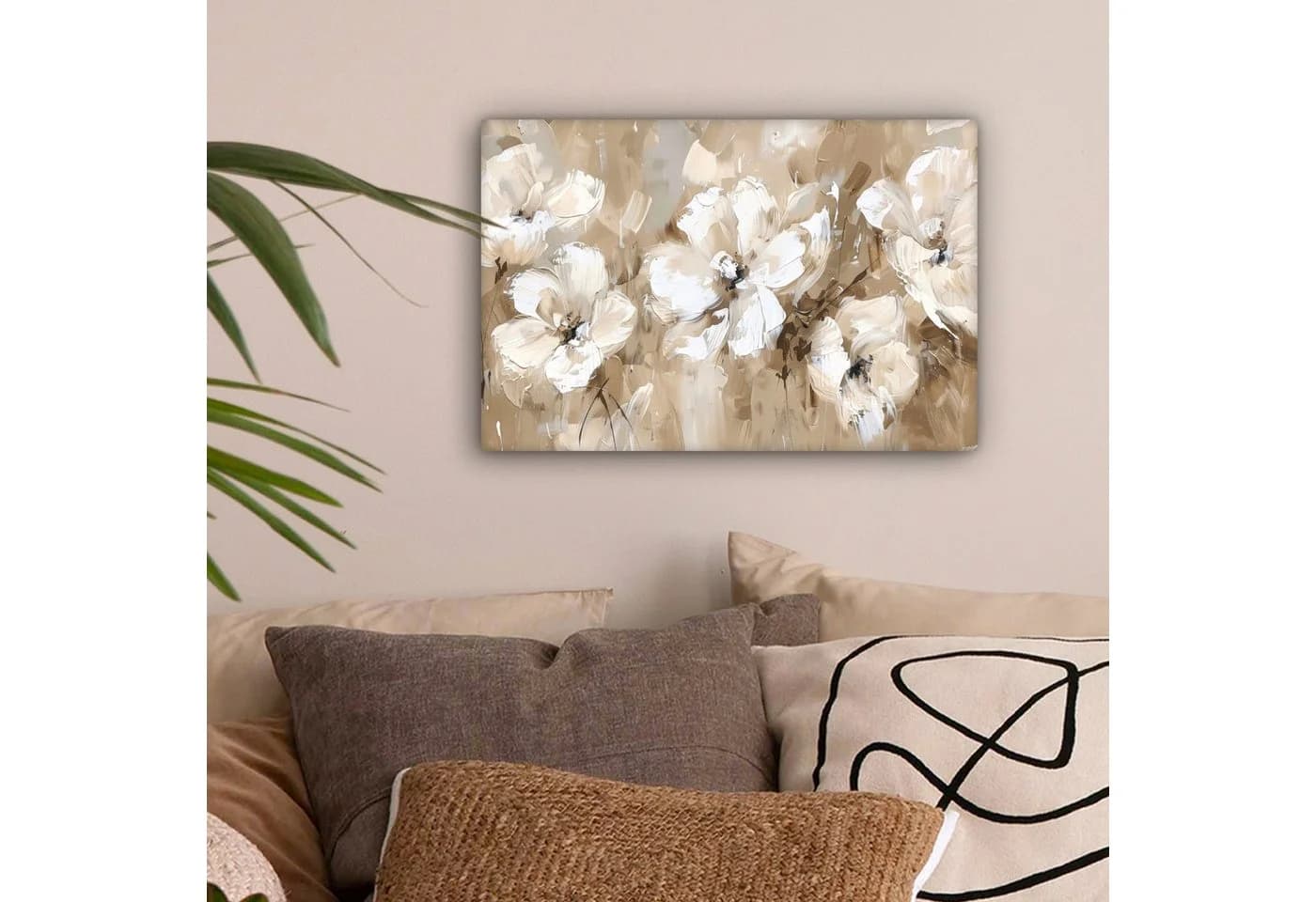 OneMillionCanvasses® Leinwandbild Blumen Beige Modern Retro