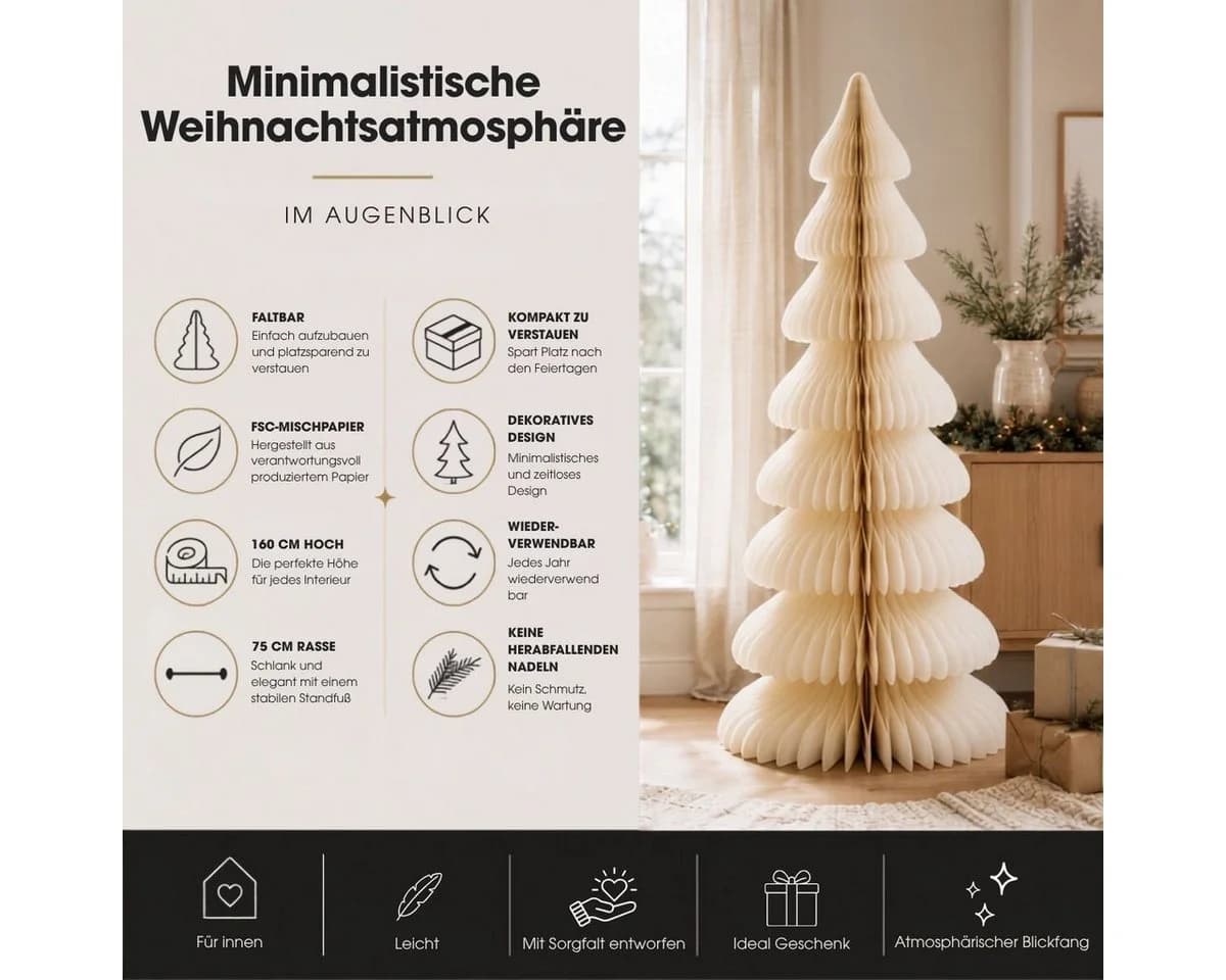 Mica Decorations Dekobaum Papier Weiß H160 x Ø75cm