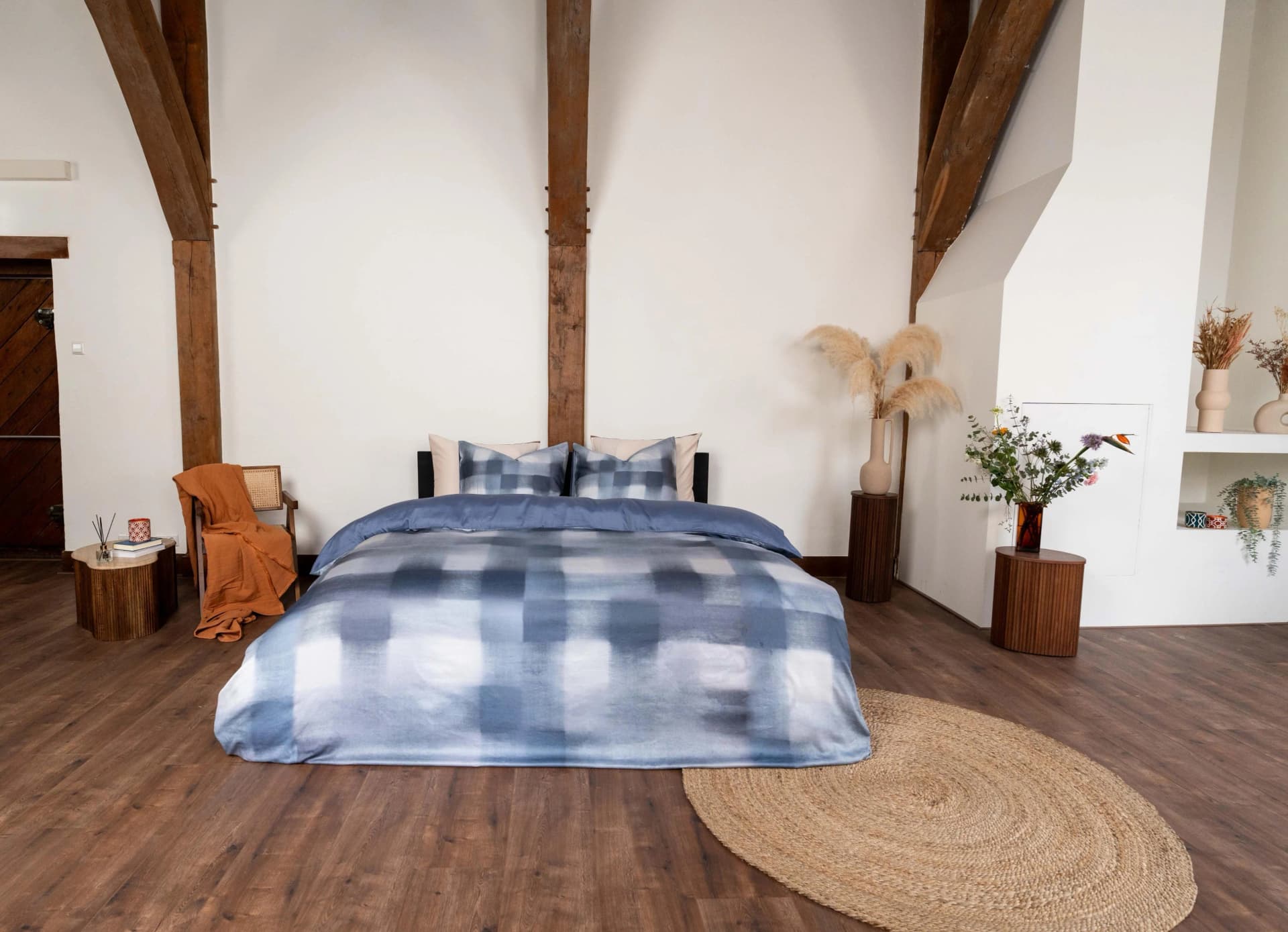 KAYORI Koya Bettwäsche Blau Mako-Satin Wendebettwäsche 2-tlg.