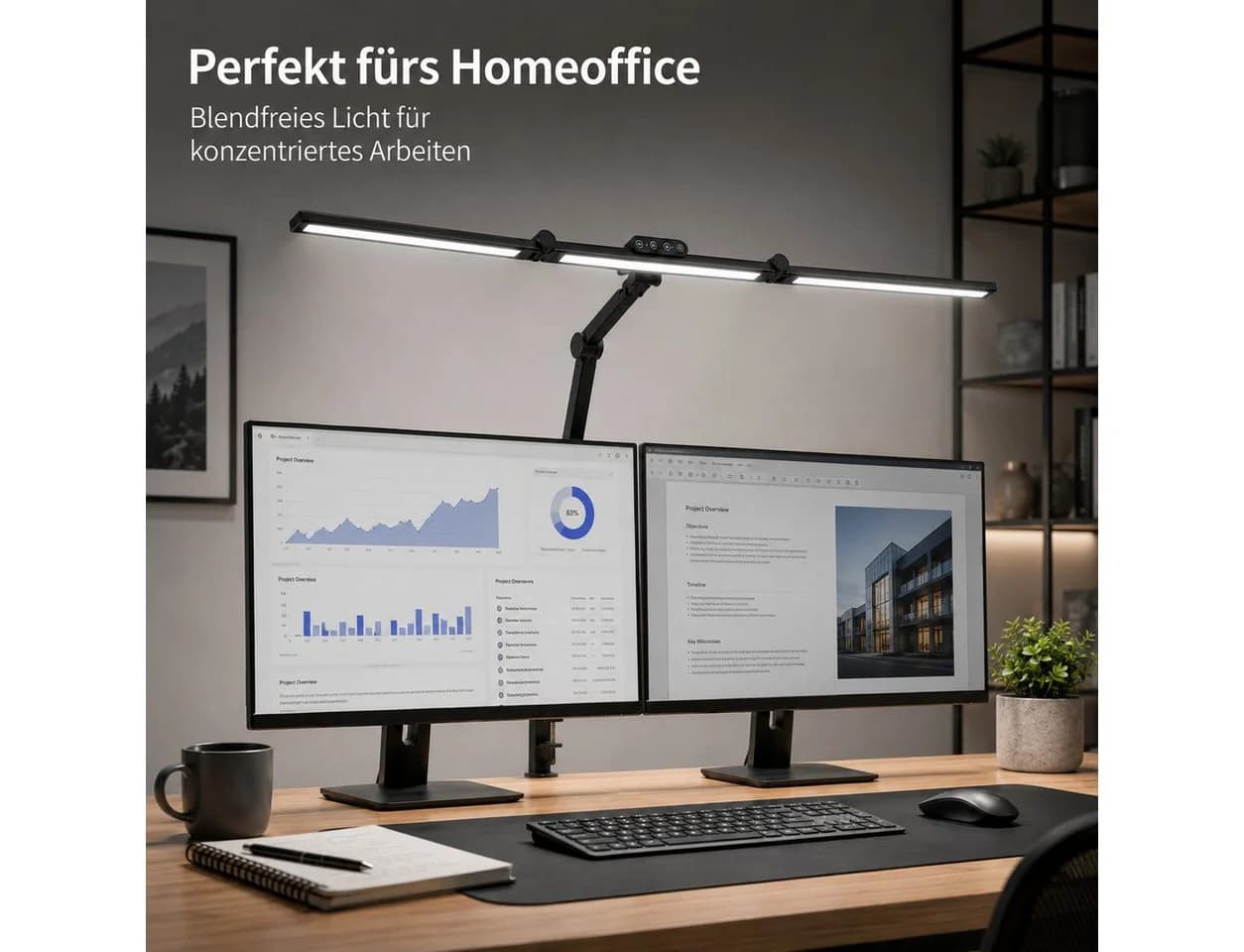 Cozy Vent LED Schreibtischlampe extra lang mit Lichtsensor