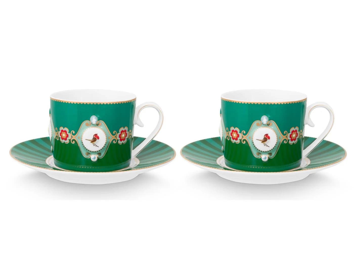 PiP Studio Love Birds Tasse mit Untertasse Emerald Green 0,2l Porzellan
