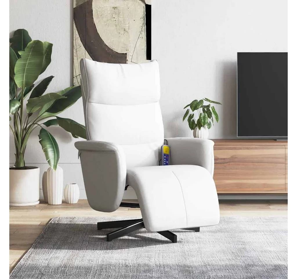 vidaXL Massagesessel Weiß Kunstleder mit Fußteil und Massagefunktion