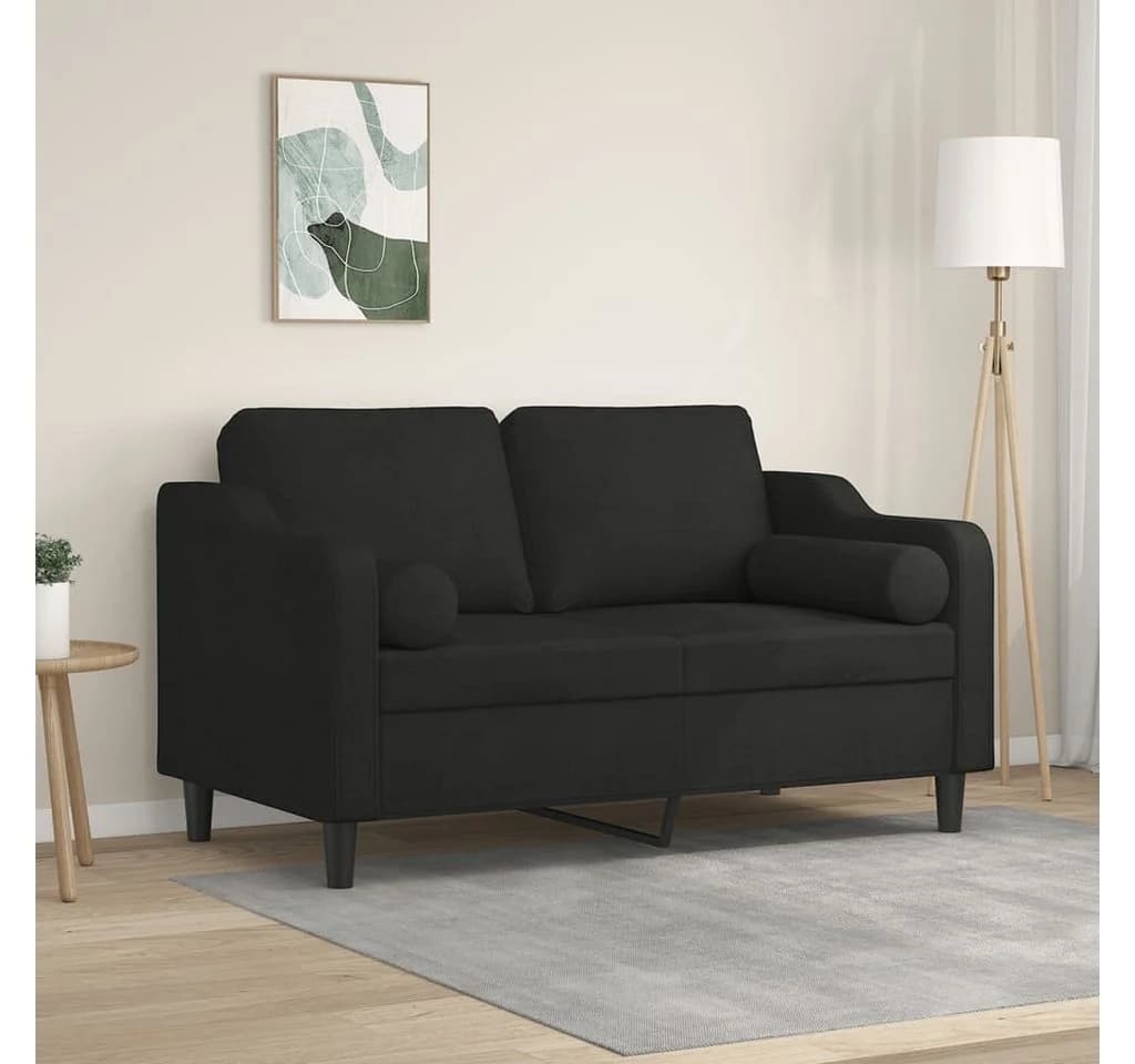 vidaXL 2-Sitzer-Sofa Schwarz mit Zierkissen Stoff Metall