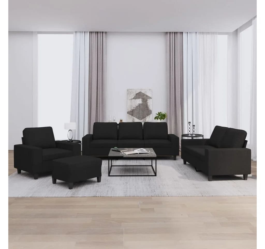 vidaXL 4-tlg. Sofagarnitur Schwarz Stoff Polstermöbel