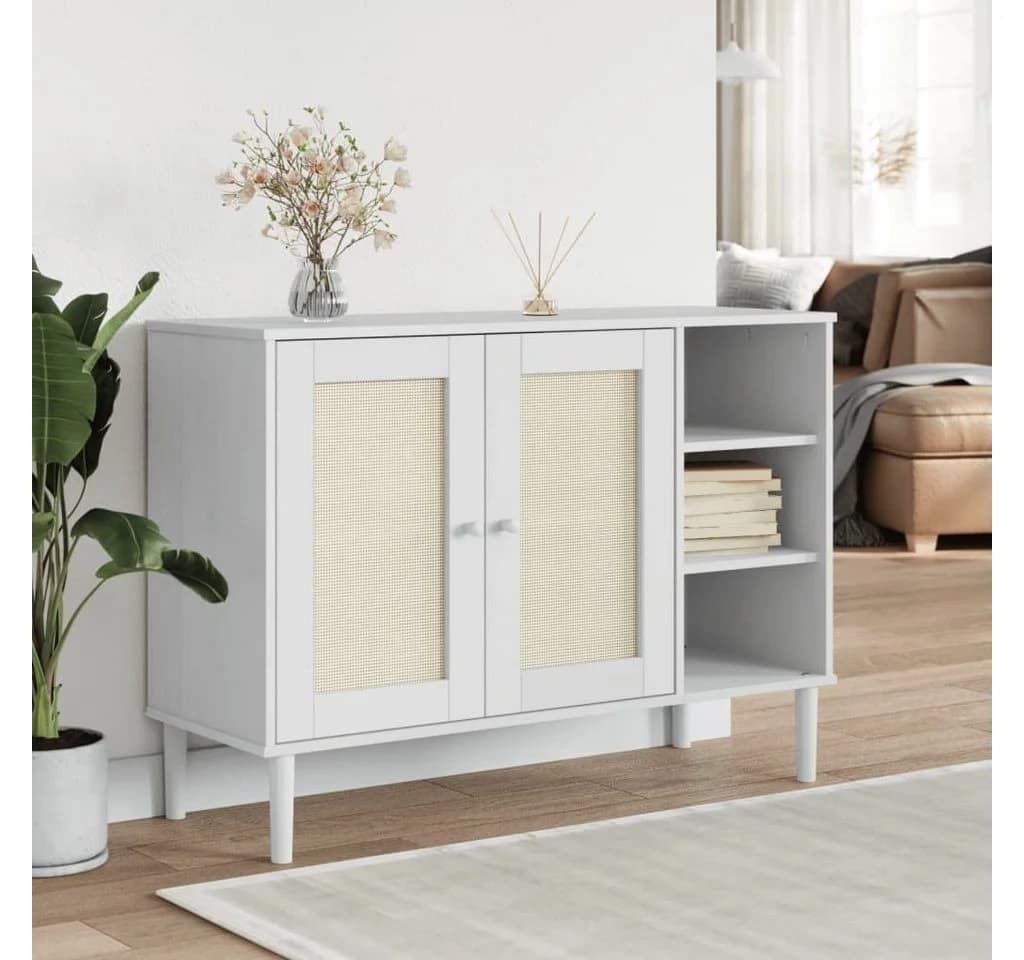 vidaXL Sideboard SENJA Weiß Kiefernholz Polyrattan