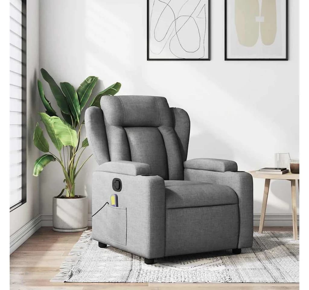 vidaXL Massage-Relaxsessel Dunkelgrau Stoff mit Vibrationsmassage