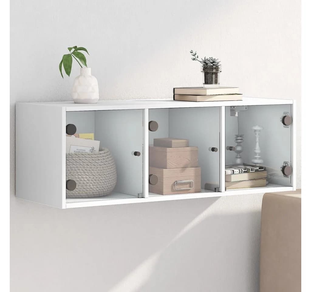 vidaXL Glashängeschrank Wandschrank mit Glastüren Weiß Modern
