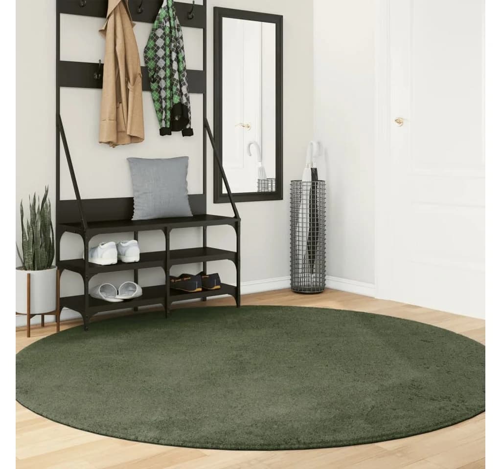 vidaXL Teppich HUARTE Kurzflor Waldgrün Rund 200 cm