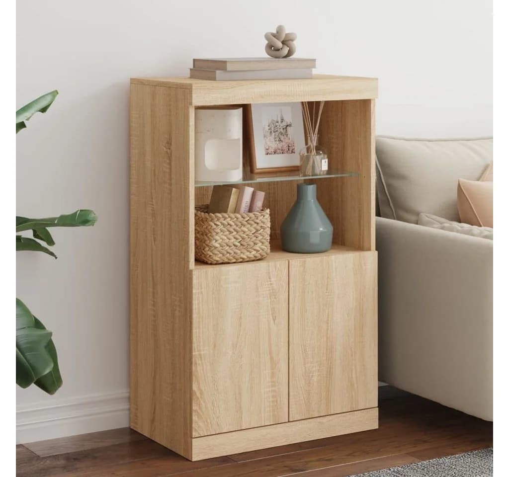 vidaXL Sideboard mit LED-Beleuchtung Sonoma-Eiche Modern