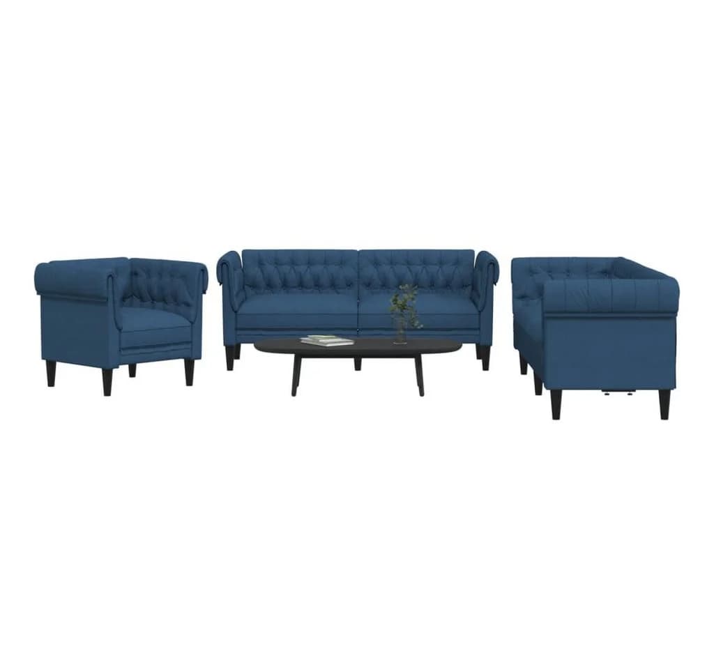 vidaXL 3-teilige Sofagarnitur Blau Stoff Polstersessel
