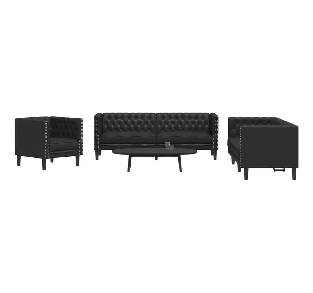 vidaXL Chesterfield Sofa-Set 3-tlg. Schwarz Kunstleder