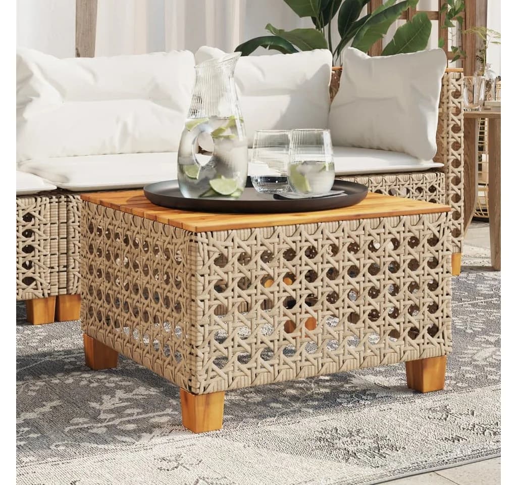 vidaXL Gartentisch Beige Poly Rattan Holz 55x55 cm