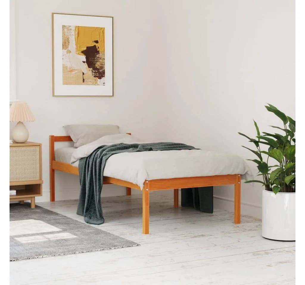 vidaXL Seniorenbett Massivholz Kiefern Wachsbraun 90x200 cm