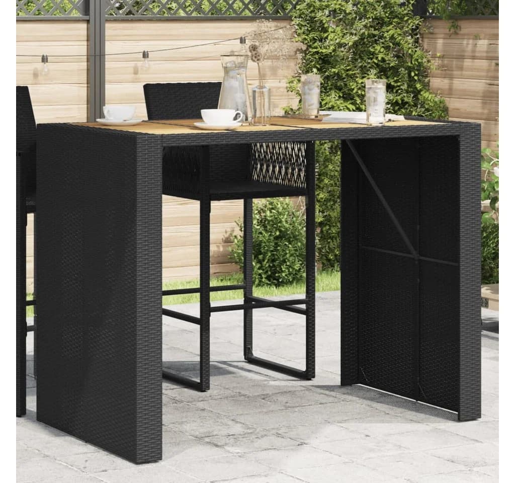 vidaXL Gartentisch mit Holzplatte Schwarz PE-Rattan