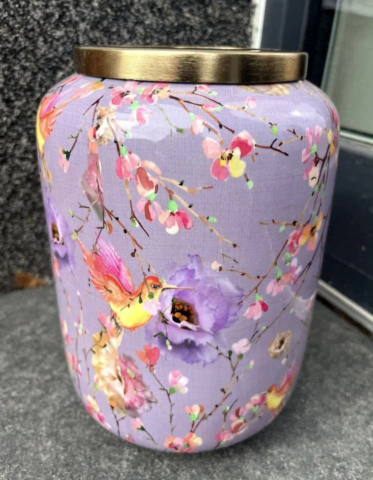 Koopman Tischvase Metall Lila Blumenprint 30cm