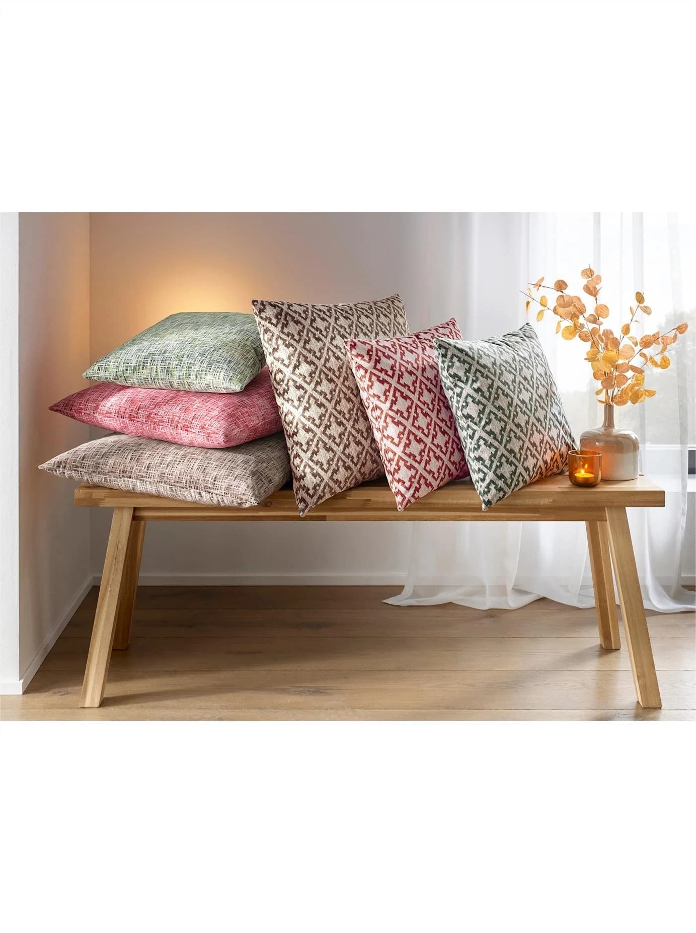Hagemann Kissenhülle 50x50 cm Moosgrün Kariert Polyester Baumwolle