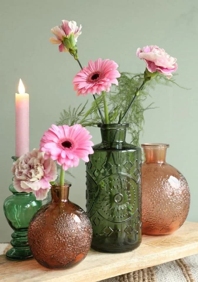 finehomegarden Dekovase 2x Glasflasche BERLIN Ø9cm H21cm Dunkelgrün