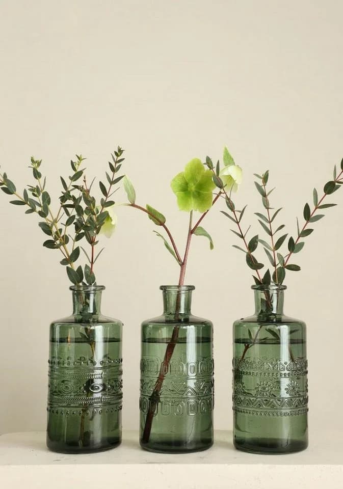 finehomegarden Dekovase Glas Flasche PORTO 3er-Set Vintage Vase dunkelgrün