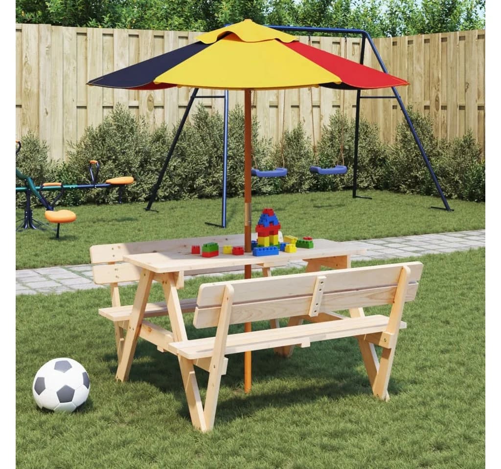 vidaXL Sonnenschirm für Kinder mit Holzmast bunt