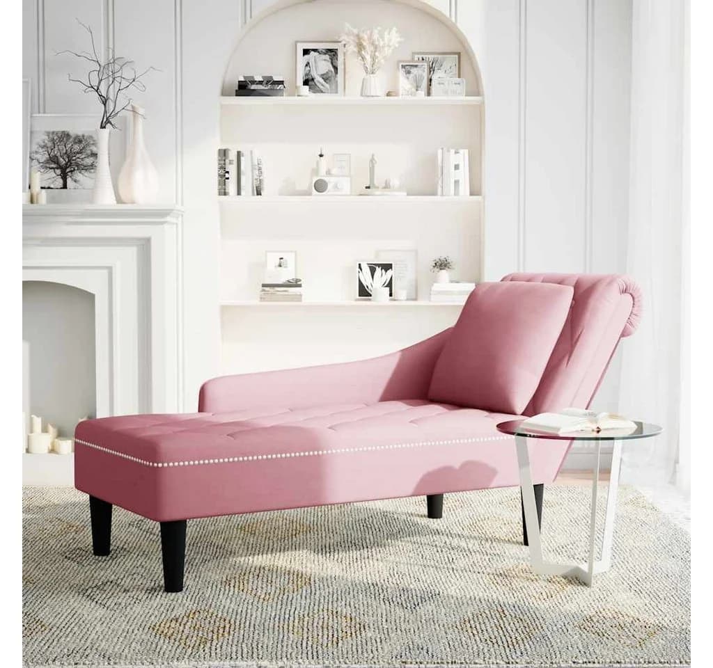 vidaXL Chaiselongue Rosa Samt mit Kissen und Rechter Armlehne