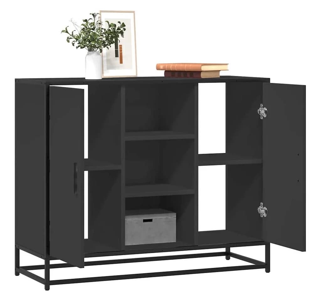 vidaXL Sideboard Schwarz Modernes Holzwerkstoff-Möbel mit Metallgestell