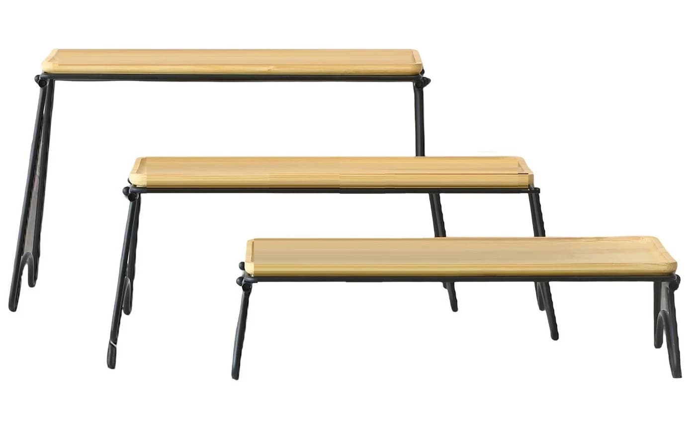 Cheffinger Serviertablett Set 3-tlg. Holz Klappbare Beine