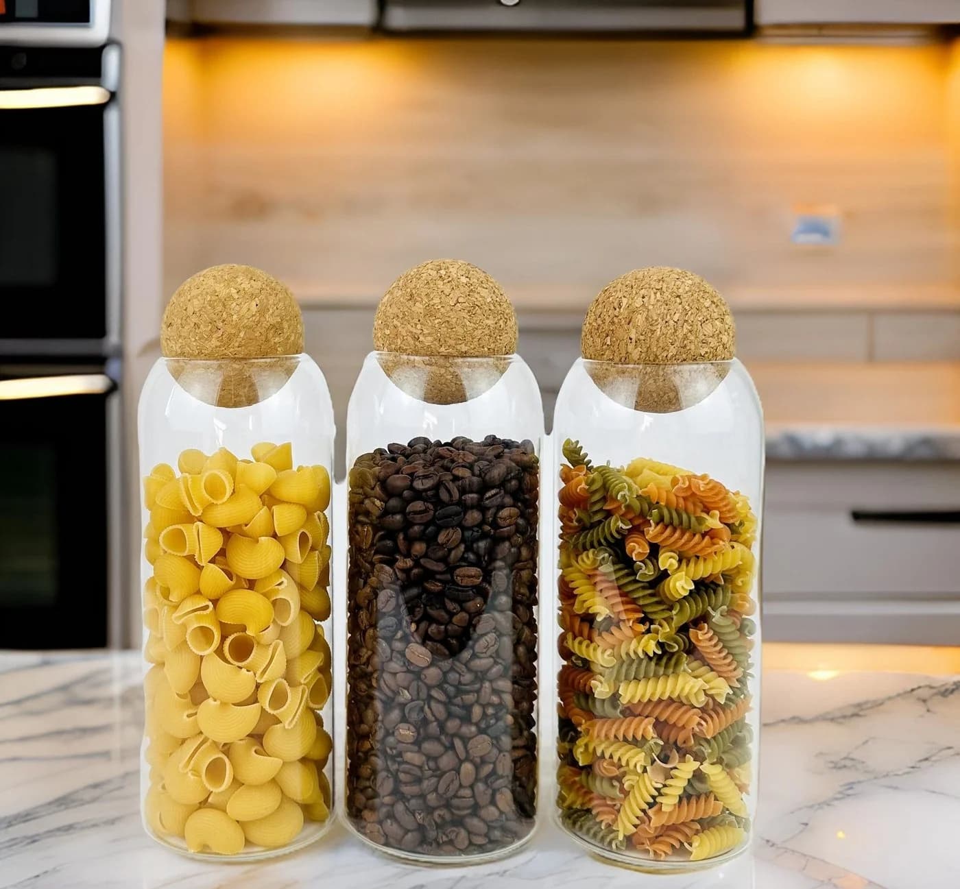 Cheffinger Vorratsdosen Glas 3er-Set 1,15L mit Bambusdeckel