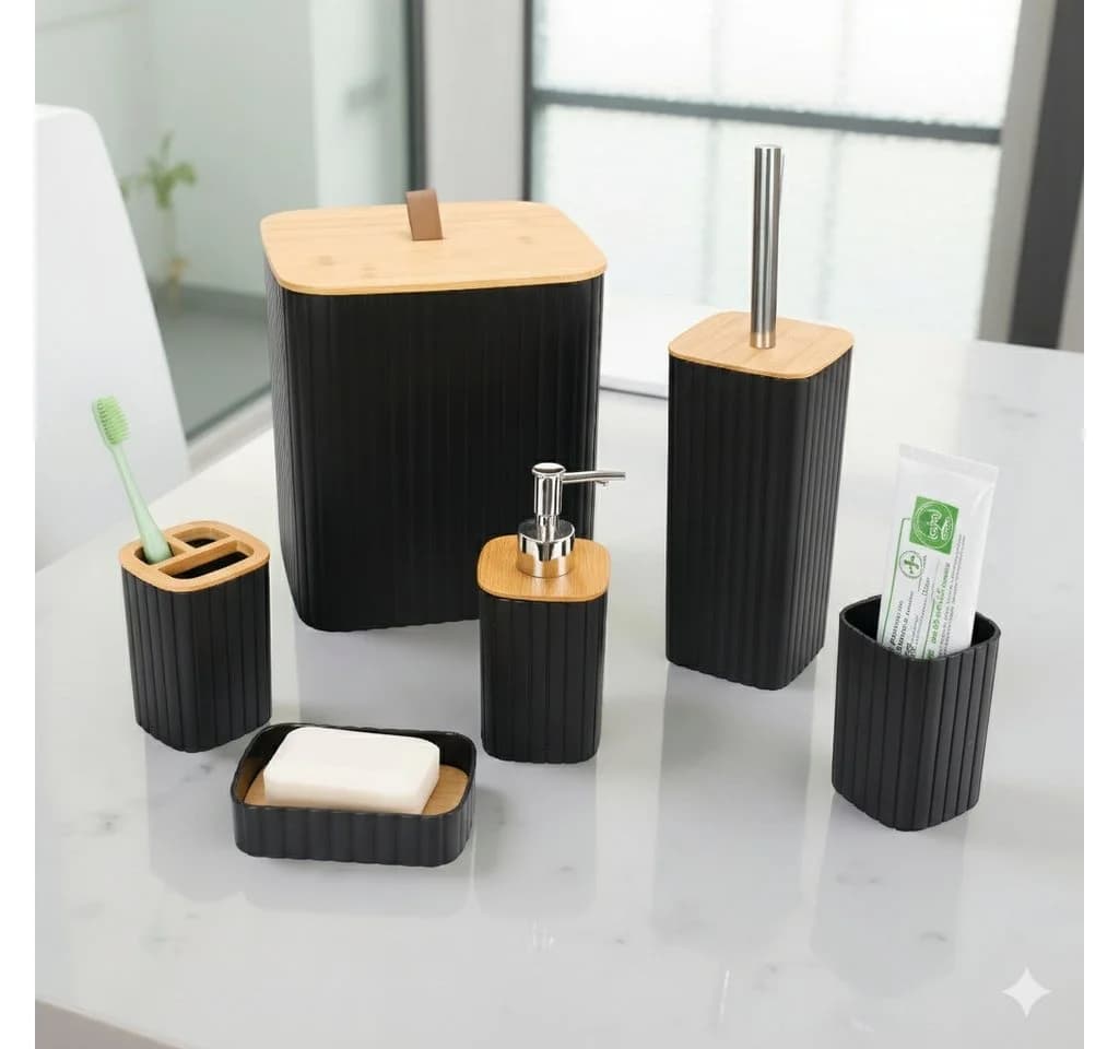 Cheffinger Badaccessoire-Set 6-tlg. Schwarz