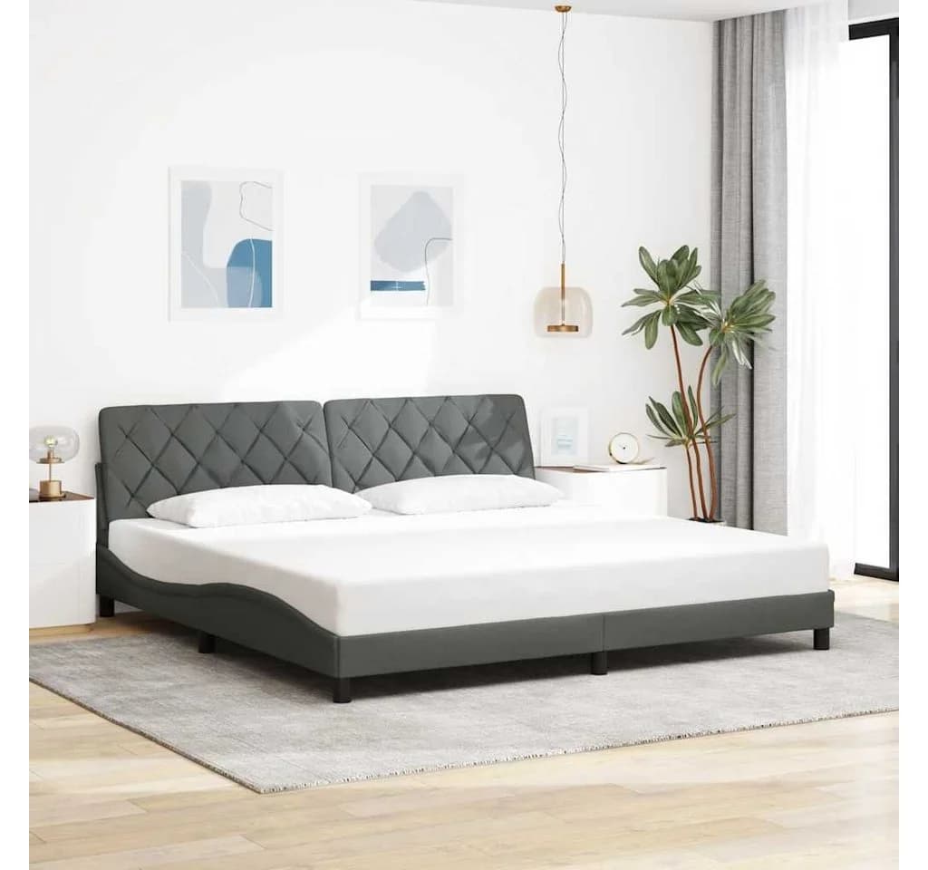 vidaXL Bettgestell Dunkelgrau 200x200 cm mit Lattenrost und Kopfteilkissen