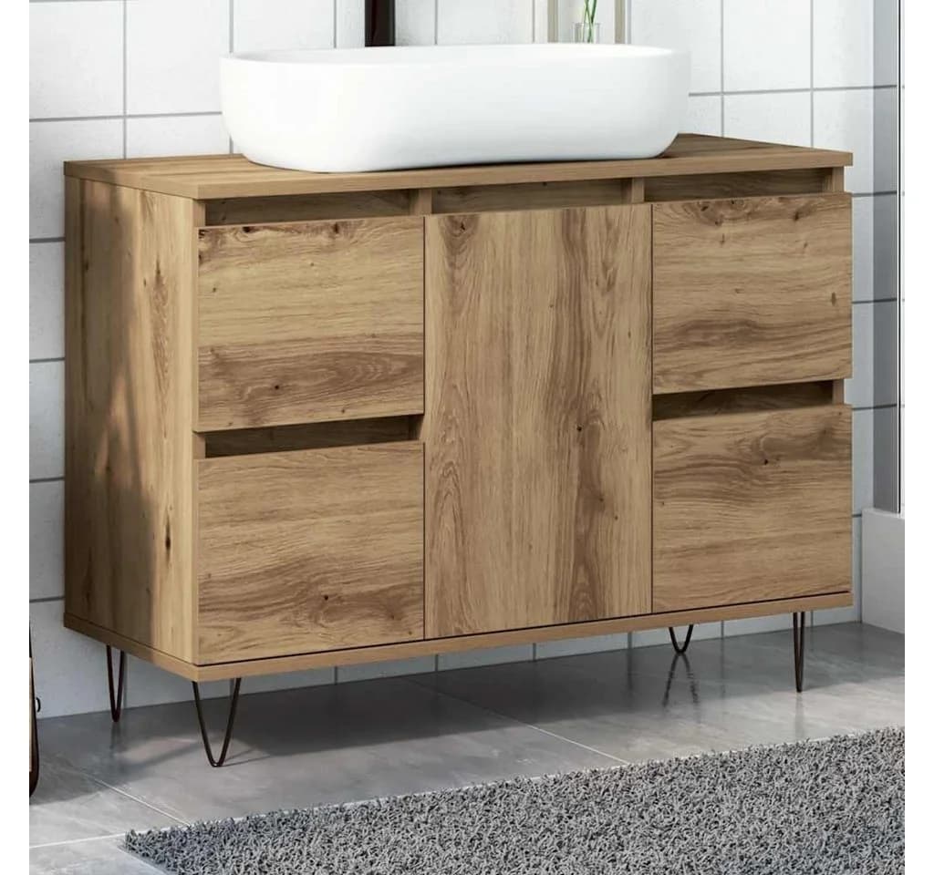 vidaXL Badschrank Artisan-Eiche Holzwerkstoff mit Eisenfüßen