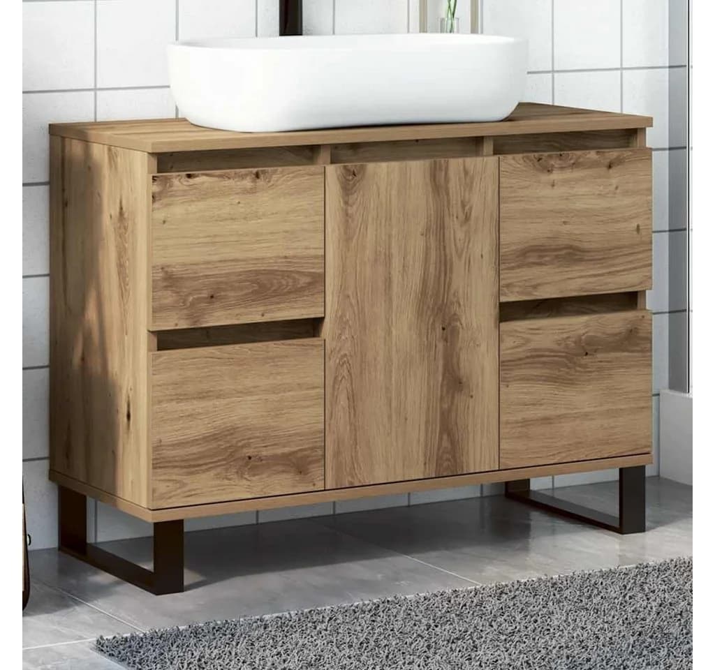 vidaXL Badezimmerspiegelschrank Artisan-Eiche mit Eisen-Beinen