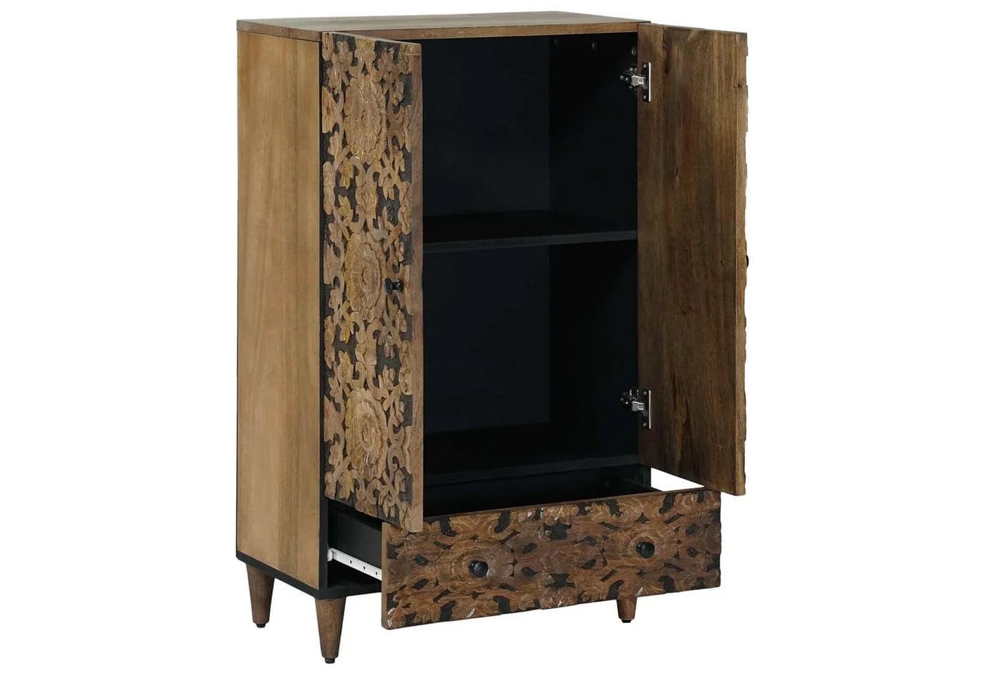 vidaXL Hochschrank mit Regal und Türen Braun Massivholz