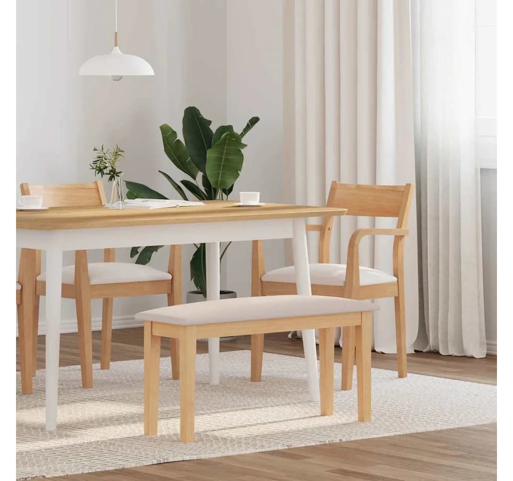 vidaXL Essbank 90 cm Massivholz Gummibaum Beige