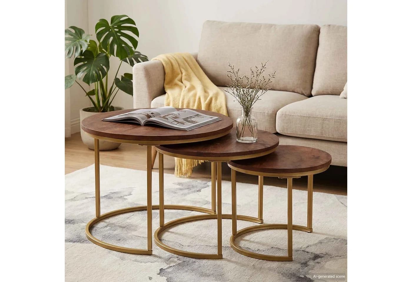 vidaXL Nesting-Couchtisch 3-teilig Massivholz Stahl Dunkelbraun
