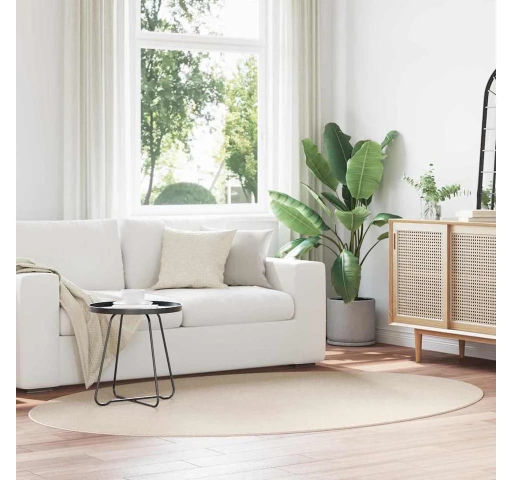 vidaXL Teppich Oval Beige 100% Polyester Rutschfest